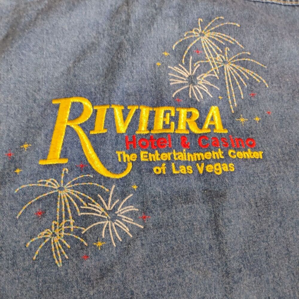 Vintage Riviera Blues Las Vegas Casino Denim Jacket Mens XL Embroidered 90s Y2K - Picture 11 of 15